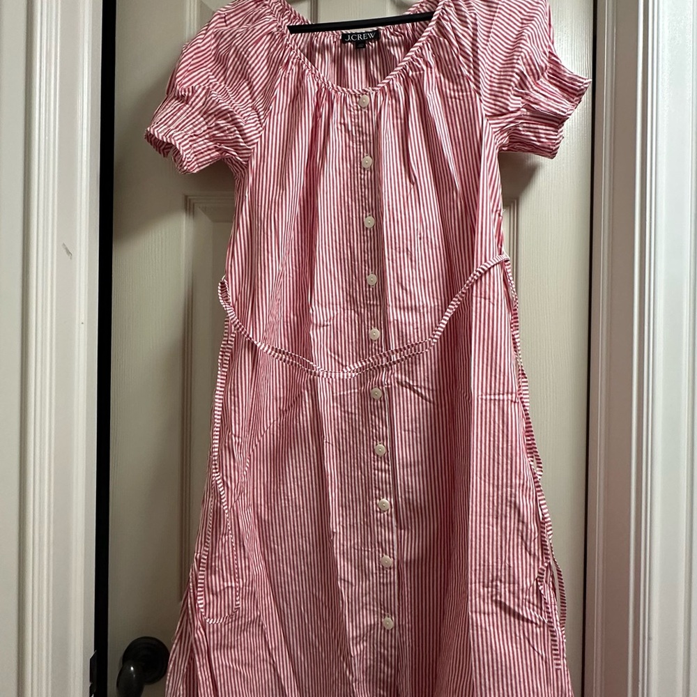 J. Crew Red and White Striped Poplin Dress